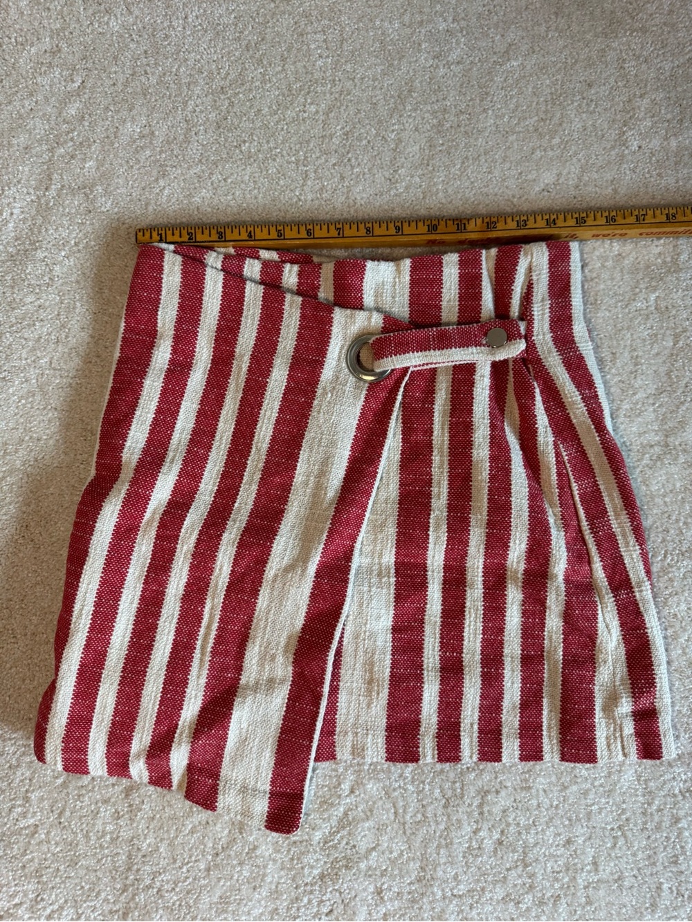 Free People Red and White Striped Wrap Skirt with Ring Detail